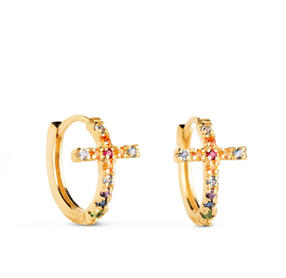 Créoles Missy Croix or 18 carats 11mm, anti-allergie et hypoallergénique pour femme