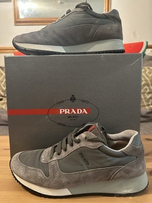 PRADA SNEAKER SCHUHE TURNSCHUHE 3E5939 GRAU WILDLEDER & NYLON BEQUEM Gr 38 Uk 5