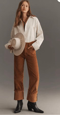 Anthropologie Pilcro Scotty High Rise Cuffed Brown Corduroy Pants Size 28