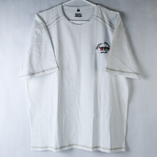 Petra Jordan T Tee Shirt Men's Large White Embroidered Camels Logo Short Sleeves