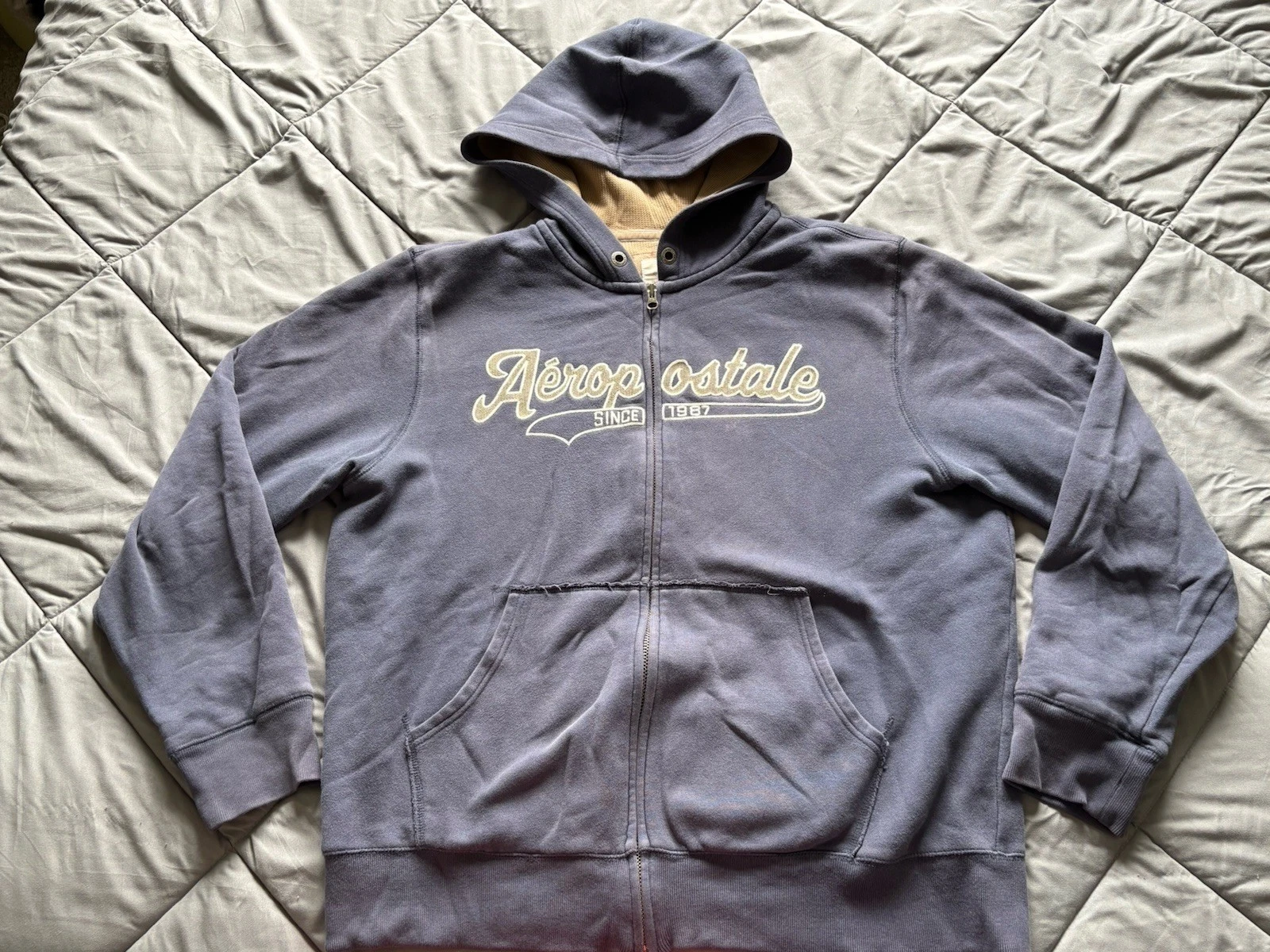 Vintage Y2K Aeropostale Script Full Zip Thermal Hoodie Y2K Preppy Size XL Men’s