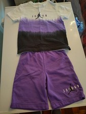 Air Jordan Kids 2-Piece Graphic Top  Shorts Set - White/Black/Purple - Size 6