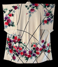 1950's Vintage Japanese Silk KIMONO Kimono Gown Robe ,length 160cm