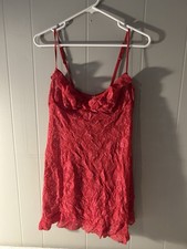 Women's Red Lace Sheer Chemise Full Slip, Size L, Adjustable Straps, Wireless