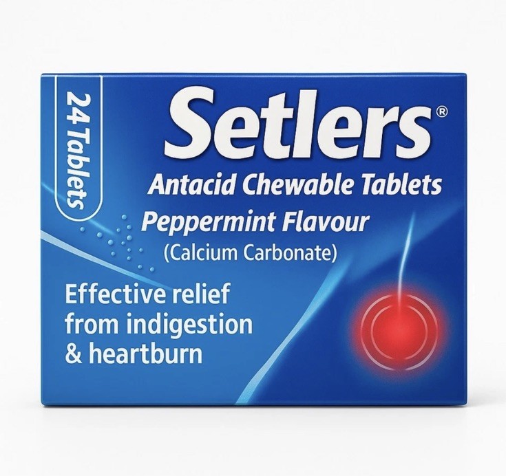 Setlers Antacid Chewable Peppermint Indigestion Heartburn 24 Tablets Ant Acid
