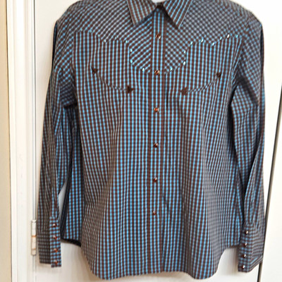 Cruel Girl women's L Brown/Blue Plaid Western Snap Button-Up Shirt Pockets