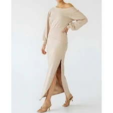 $385 NWT SER.O.YA. Elo Long Sleeve Fleece Sweater Dress, Camel, Large