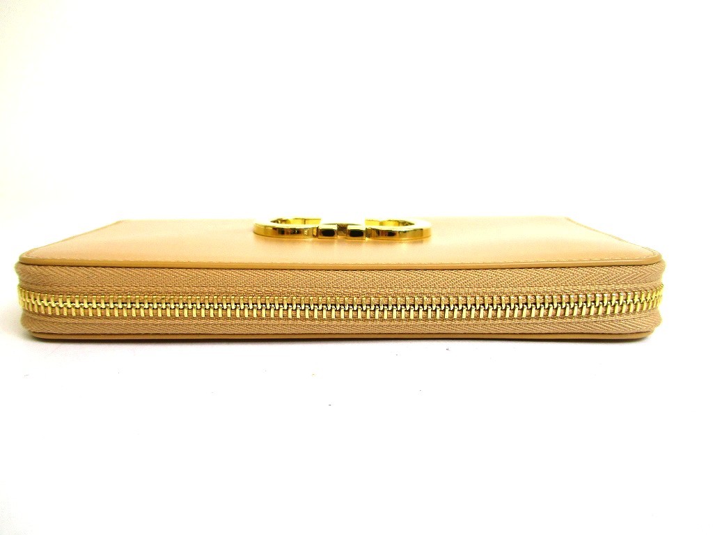 Auth Salvatore Ferragamo Gancini Light Camel Leather Round Zip Wallet #b134 image 6