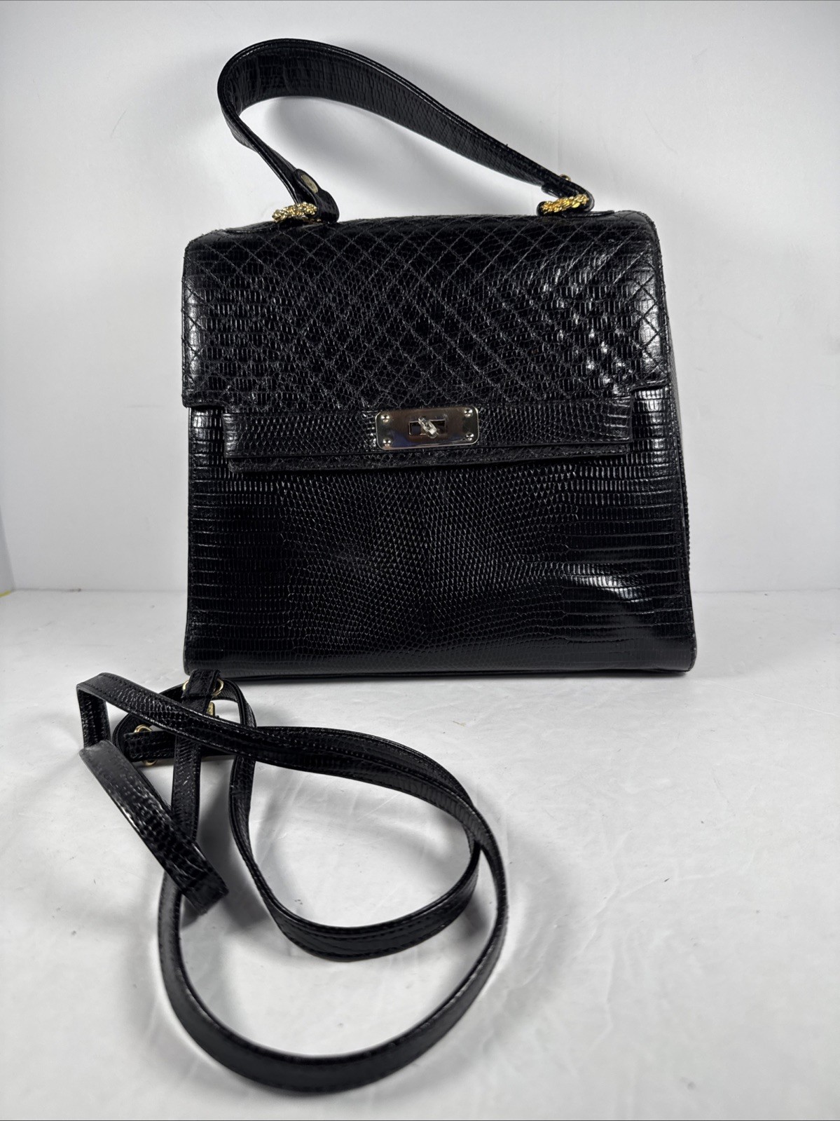 Vintage Frame JAY HERBERT Quilted Leather Flap Shoulder Bag Turn PadLock w/ Key