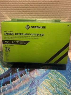 NEW Greenlee 648 Quick-Change Carbide-Tipped Hole Cutter Set 7/8 -2-1/2 