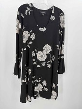 Pre-Owned Karen Kane Black Size Small Floral Knee Length Long Sleeve Dress