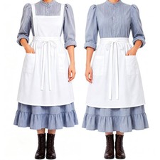White Maid Half Apron for Women with Pocket, Vintage Ruffled Apron White S8 2