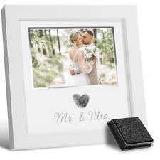 Heart Thumbprint Wedding Picture Frame with Ink Kit, Engagement Gifts for White