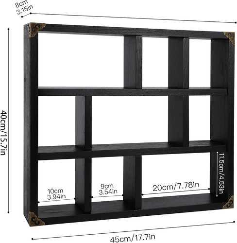 Exquisito Estante Caja Sombra 9 Ranuras - Expositor Flotante Rústico para Decoración Única - Imagen 5 de 11