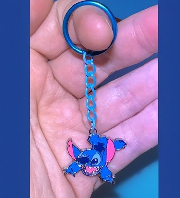 Silver Stitch Lilo & Stitch Charm Pendant On A Blue Split Keyring Keychain!!