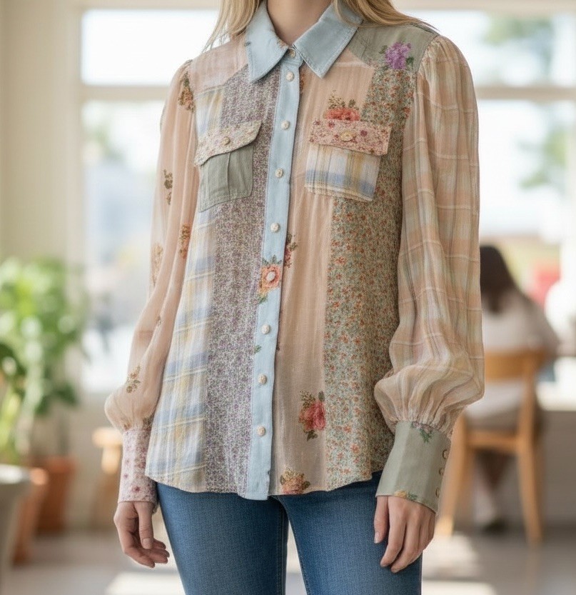 Zimmermann Patchwork Collared Shirt Size 1 / AU 1… - image 1