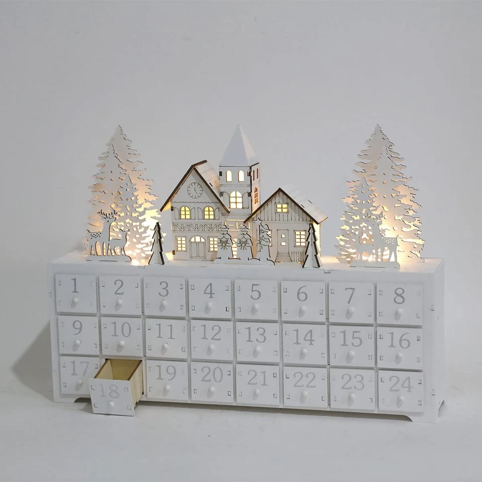 Christmas Wooden Advent Calendar House - 24 Drawers, Countdown to Christmas, ... Foto 3 de 4