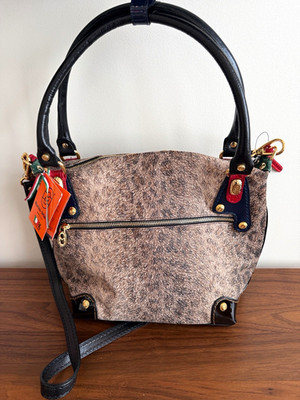 Marino Orlandi Animal Print Satchel Top Handle Bag w/ Detachable Strap Zip