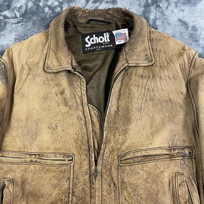Schott Bros NYC leather Bomber Jacket Size 44 90s Vintage