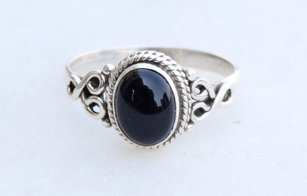 Koral Jewelry Black Onyx Vintage Ring - 925 Sterling Silver, Boho Tribal Design, Size 7 - View #7