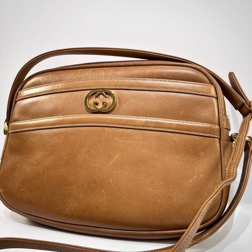 Gucci OLD Gucci Interlocking Shoulder Cross Body Bag Camel Brown Leather
