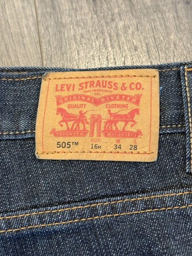 Levis 505 Jeans Boys 34x28 16H Blue Regular Straight Dark Wash Denim - Picture 2 of 6