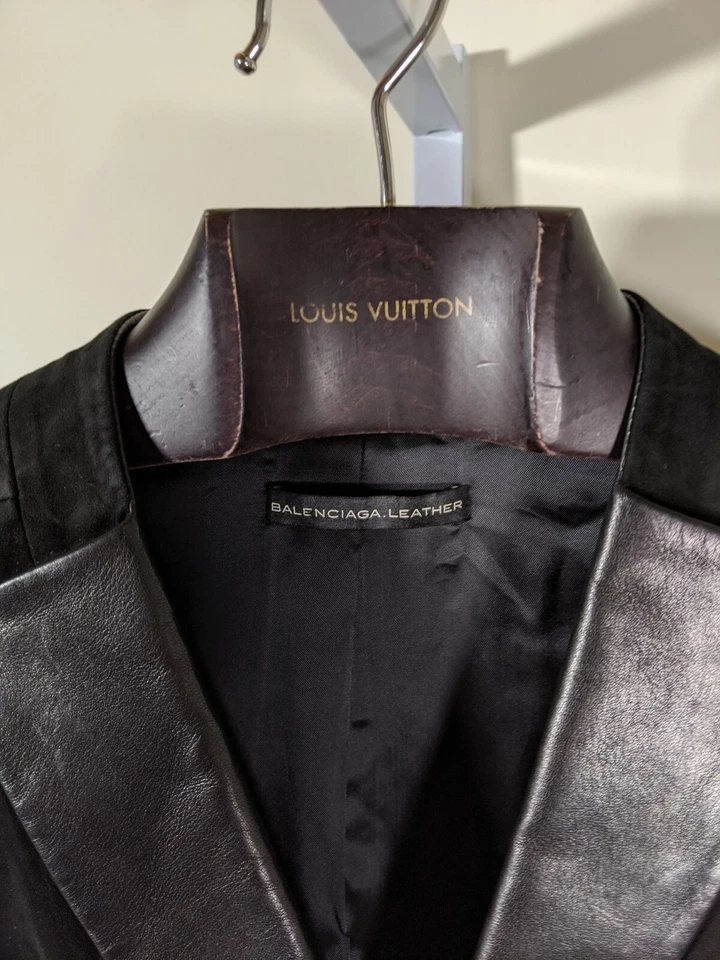 Balenciaga 2011 Nicolas Ghesquiere 黑色麂皮绒皮革翻领西装外套 40 — 第 3/4 张图片