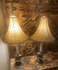 Vintage Palm Tree and Elephant Lamps - a Pair Brass And Crystal.