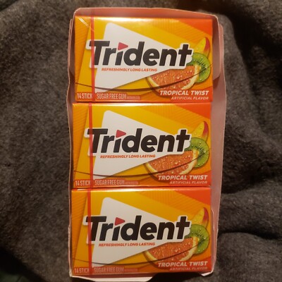 Lot of 12 Packs Trident Tropical Twist Sugar Free Gum | 14  Per Pack Full Box