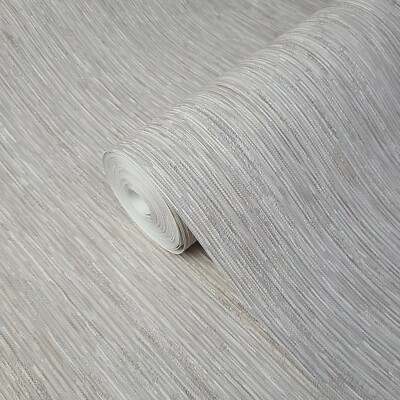 Taupe tan gray cream stria lines faux fabric texture plain textured wallpaper 3D