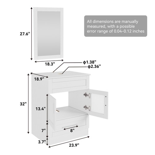 24 in Bathroom Vanity Single Cabinet with Vessel Sink Mirror Combo Faucet Drain - Bild 12 von 55