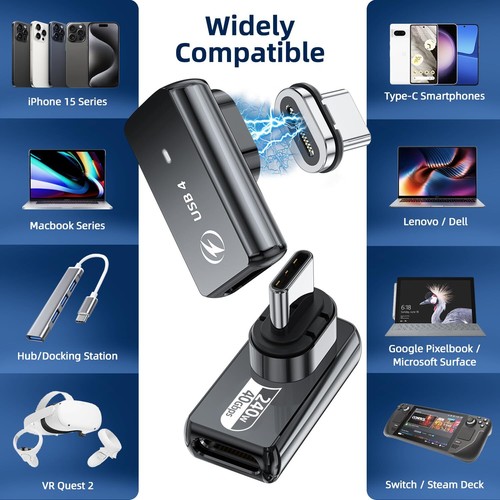 Lot de 2 adaptateurs magnétiques USB-C 240 W - Adaptateur USB C magnétique à ... - 第 5/7 張圖片