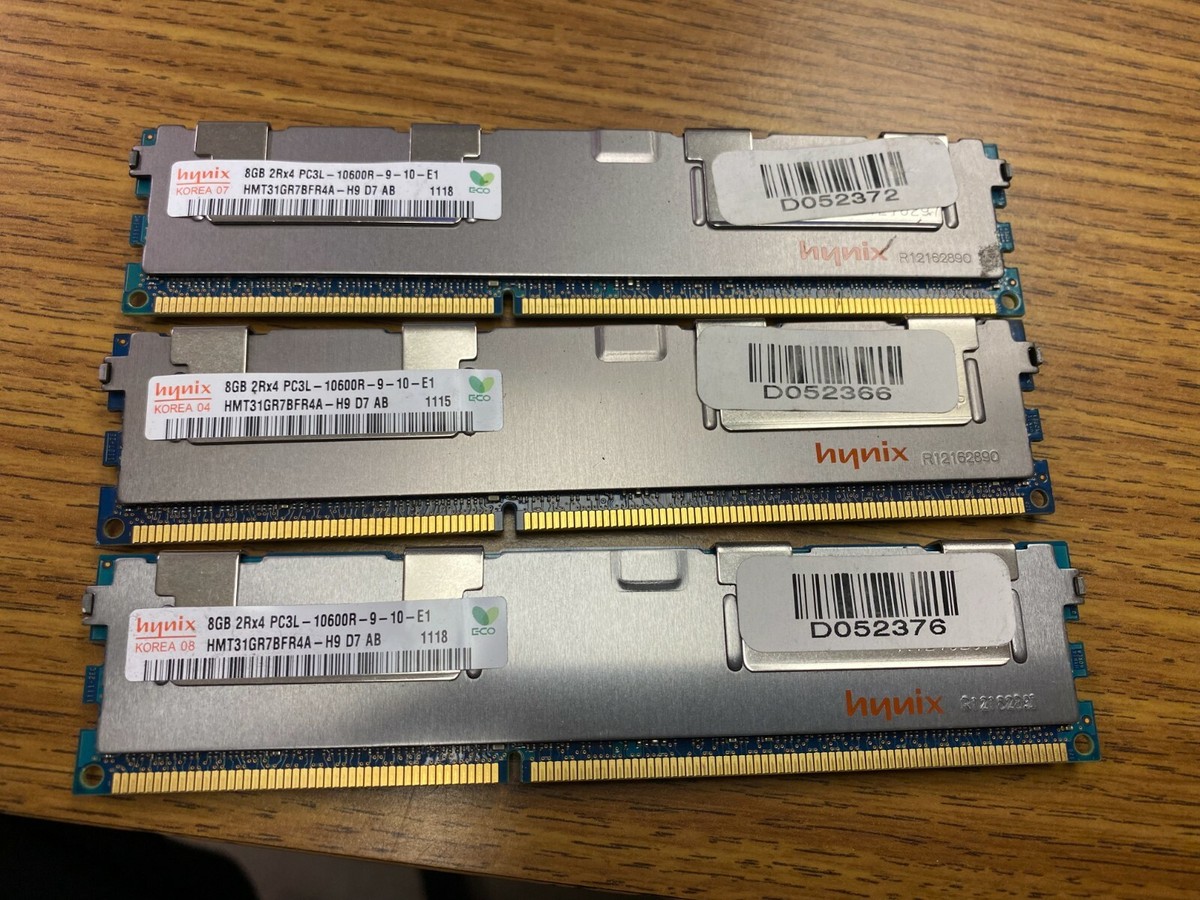 Barrettes De RAM Serveur Hynix 16 Go (2x8 Go) DDR3-1333 PC3L-10600R ECC Registered - HMT31GR7EFR4A-H9, Occasion Testées