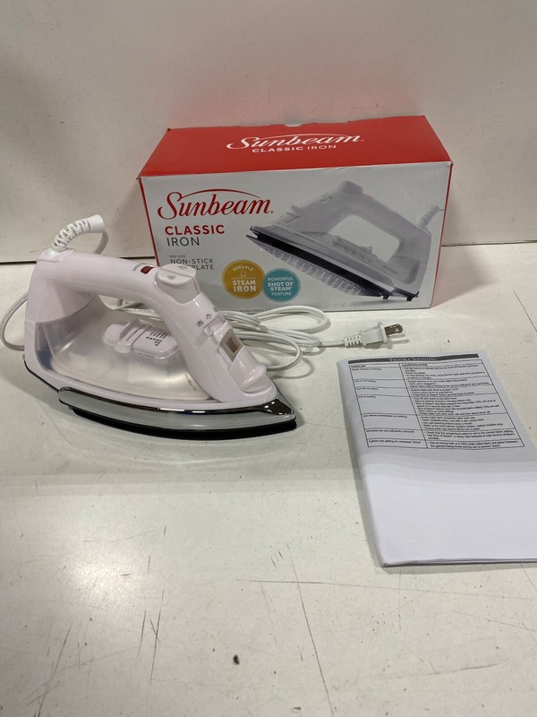 Sunbeam Classic 1200 Watt Mid-size Anti-Drip Non-Stick Soleplate Iron, White