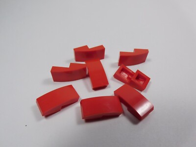 LEGO 8 Red 2x1 Curved Slopes No Stud N1