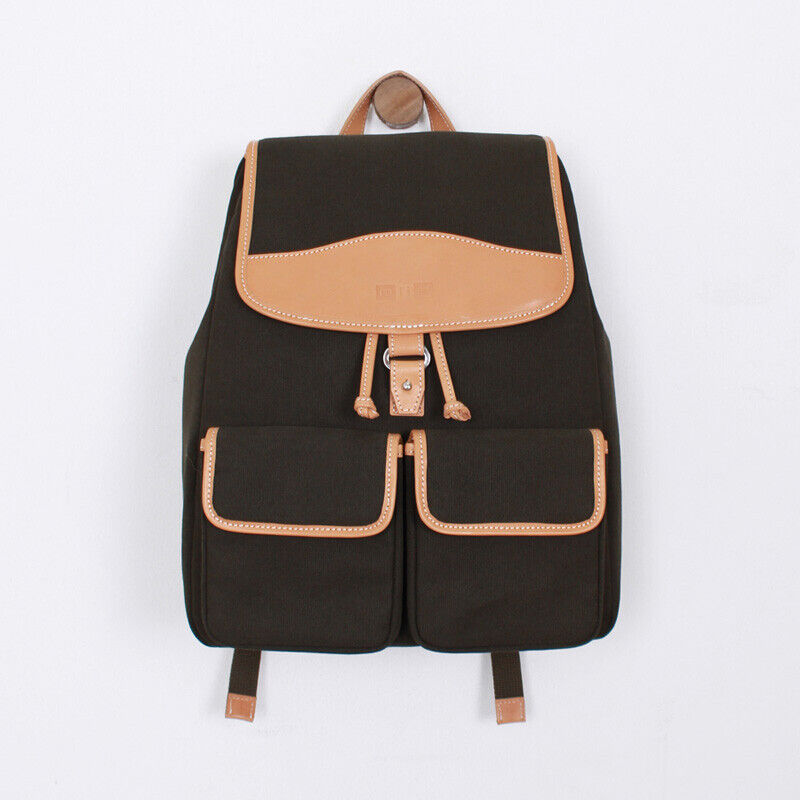 miim lucas khaki backpack leather trim Korean fashion classic drawstring