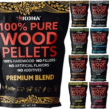 Kona Wood Pellets Variety Pack - (8) 1 lb Resealable Bags - Premium 100% Wood
