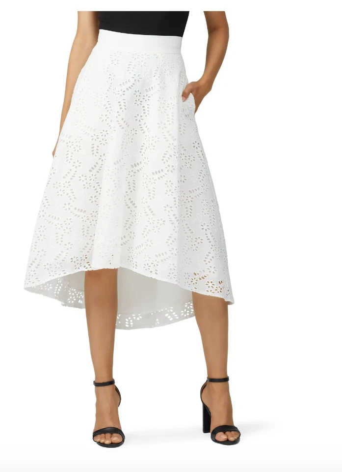 Falda Colección Rachel Roy Ojales Encaje Círculo Alto Bajo Midi Algodón Blanco Talla 8 Foto 2 de 4