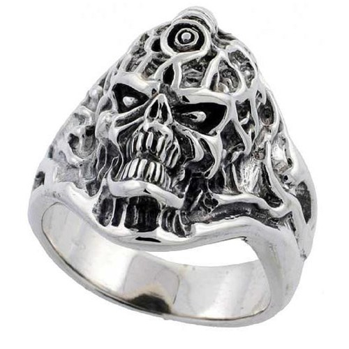 Anello Teschio In Argento Sterling Con Simbolo Mandaloriano - Foto 4