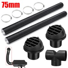 75mm Diesel Heater Pipe Duct T Piece Tube Warm Air Outlet Vent Hose Clips Kit UK