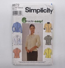Simplicity Sewing Pattern 8872 Womens Shirts Sizes 6 8 10 12 Uncut