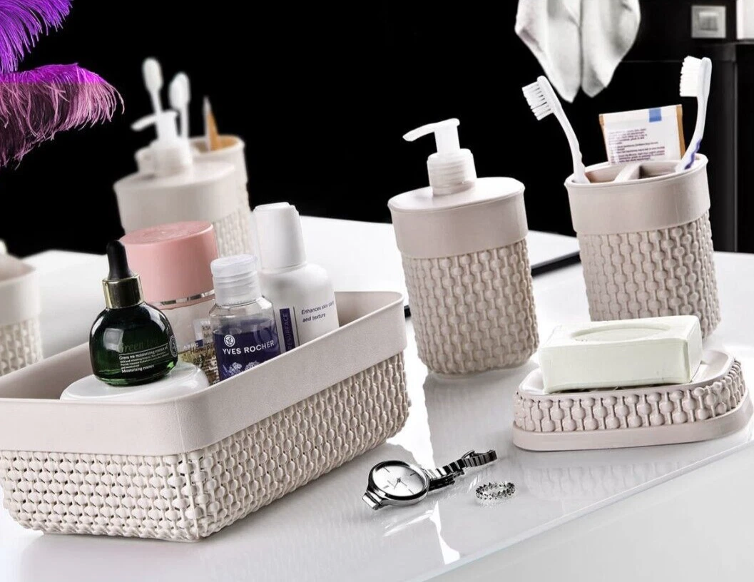Set Accessori Bagno Seeatoo 4 Pezzi Bianco | Dispenser Sapone, Portaspazzolino, Portasapone E Tazza In Plastica Ispessita