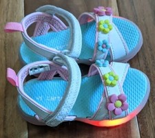 Carter  s White Pink Floral Flower Light-Up Sandals Toddler Girls Size 6M EU22