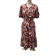 Beach Lunge Lounge Dress Floral Medium Sz 8-10 Maxi Tiered Pink Purple Boho
