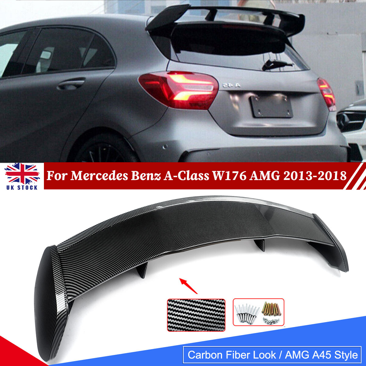 For Mercedes W176 A Class A45 Carbon Style Rear Roof Spoiler Hood Wing 2013-2018