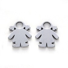 5pz ciondoli bimba bambina  in acciaio inox 14x11mm colore argento scuro bijoux