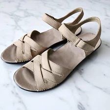 Easy Spirit Beige Leather Strappy Sandals Adjustable Ankle Strap Womens Size 7.5