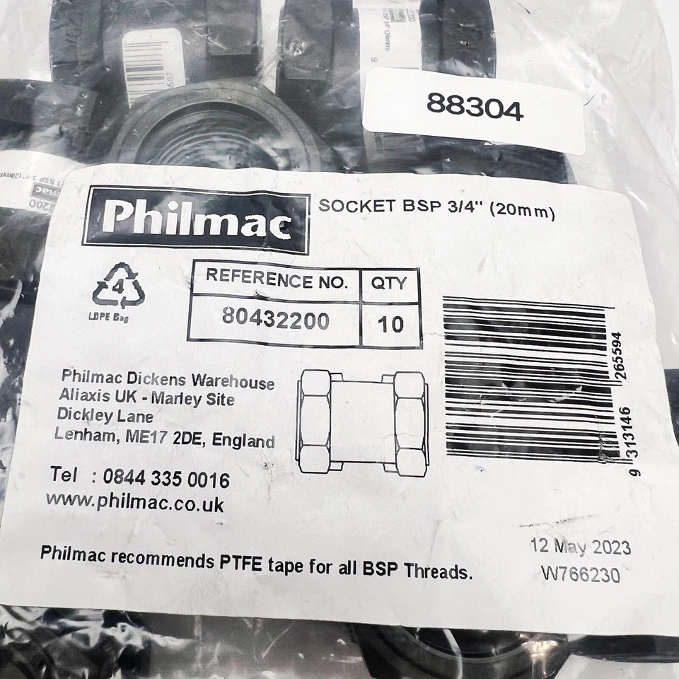 Philmac Socket 3/4" BSP Female To Female Threaded Plumbing Fitting - 10 Pack - Image 3 of 4