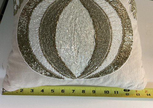Pier 1 Beaded Pillow Pumpkin Fall Harvest Thanksgiving Decor Cream Gold 14” EUC - Picture 10 of 11