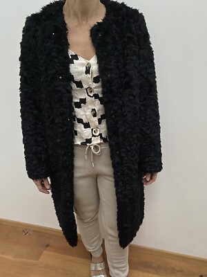 H&m Schwarzer Teddy Mantel H&M Kunst Fell Fake Fur Mantel Jacke Schwarz 36